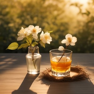 masterpiece, best quality, photography advertising of a glass of whiskey , Round Mugs, Tumbler, myphamhoahong photo, flower,, leaf, branch, petals, plant, gradient, garden, realistic, cold theme, scenery, shadow, still life ,Bird's Nest Jar,perfect light,Cosmetic