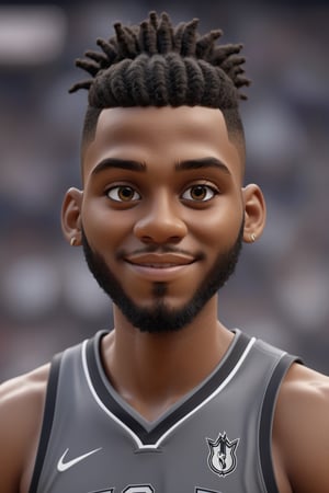 (full body) Tribal version mascot of cute and cubby,  San Antonio Spurs team, cool expression, winner pose, masterpiece artwork, white accent, detailed face features, brown eyes, dark skin, curly hair sharp eyes, extremely detailed, intricate details, muted color scheme, subtle gradients, photorealistic, 8k, 3d style,（（（Victor Wembanyama's face）））