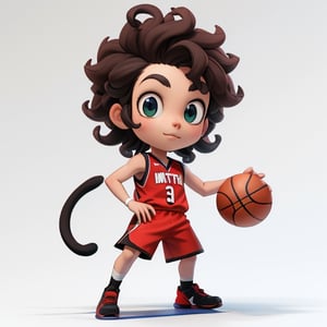 masterpiece, best quality, photography advertising of1boy,African,Chibi,curly Hair,solo,cat tail,white background,playing basketball, basketball uniform,full body,chibi,3D,Sexy Toon,disney pixar style,3DMM