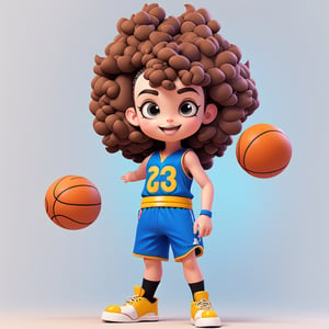 1boy,African,Chibi,curly Hair,solo,cat tail,white background,playing basketball, basketball uniform,full body,chibi,3D,Sexy Toon,disney pixar style,3DMM