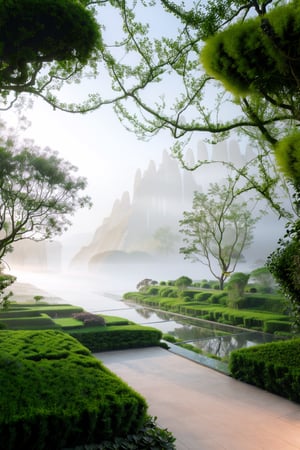  just landscape,In the morning mist,Hanging Gardens of Babylon,architectural visualisation,Long Shot(LS),mountain sea