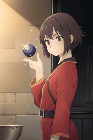 (masterpiece), best quality, 1girl, brown hair, red robe, sorcerer, explosion magic