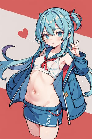 masterpiece, ultra detailed, high quality, a girl who is strangled by clothes that are too small, exposing her belly and squeezing the clothes, office lady, blue hair,