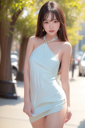 New York City,avenue,street,trees,
20 yo, 1 girl, beautiful korean girl, head to thigh portrait,nice breasts,wear red  Chinese cheongsam  ,solo, {beautiful and detailed eyes}, blue eyes, calm expression, delicate facial features, ((model pose)), Glamor body type,blond hair ,hair_past_waist,curly hair,very long hair,simple tiny earrings,simple tiny necklace, flim grain, realhands, masterpiece, Best Quality, 16k, photorealistic, ultra-detailed, finely detailed, high resolution, perfect dynamic composition, beautiful detailed blue eyes, eye smile,smile , sharp-focus, standing,head to thigh portrait, body face to viewer 