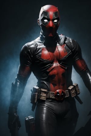 Deadpool from Marvel comics, Advance futuristic armored, background dark space battlefield, heavy rain, blue glowing lined simple armor plate, dark environment, Advance mask, intense war, wealding Chinese futuristic sword, random camera angle,Dancer_of_the_Boreal_Valley
