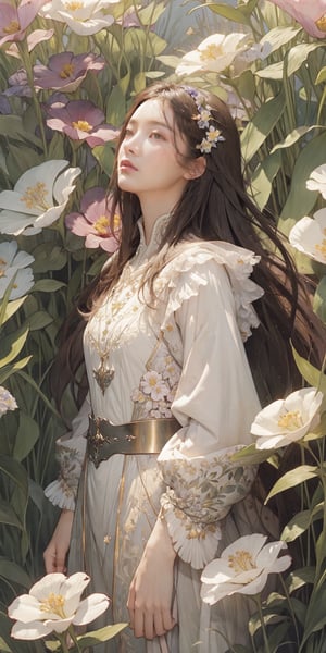 masterpiece, 1girl, upper body, paladin, flower meadow