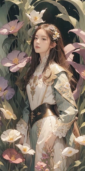 masterpiece, 1girl, upper body, paladin, flower meadow