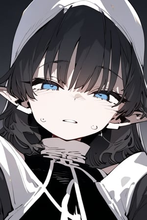 1girl, solo, black hair, long hair, upper body, masterpiece, best quality, very aesthetic, absurdres,gotou hitori, sagawa, fucking, masterpiece, high quality, only black hair, nun clothes, feel disgusting, blue eyes, censored, discust, cute