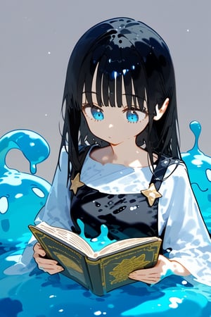 1 girl, studying, high quality, masterpiece, delicious!, cute, upper-body, wearing white neat, long black hair, 
whole body is grapped by slime