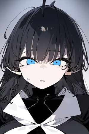 1girl, solo, black hair, long hair, upper body, masterpiece, best quality, very aesthetic, absurdres,gotou hitori, sagawa, fucking, masterpiece, high quality, only black hair, nun clothes, feel disgusting, blue eyes, censored