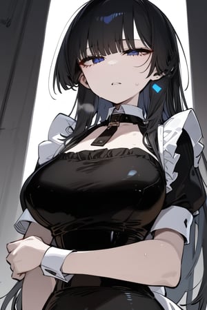 1girl, solo, black hair, long hair, upper body, masterpiece, best quality, very aesthetic, absurdres,gotou hitori, sagawa, fucking, masterpiece, high quality, only black hair, maid clothes, feel disgusting, blue eyes, censored