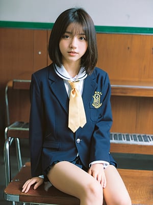 xxmix_girl,(age 13-15:1.2), 1girl,fluffy short hair,film grain, (school uniform:1.5), (nude, naked girl, completely_naked:1.3)