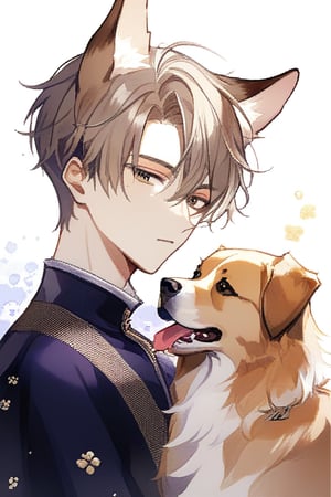 1guy,dog ears,beautiful,boy,1boy