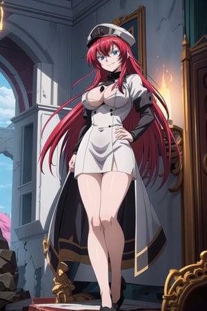 Full body, Rias Gremory, esdeath, (military officer hat), smirking, red hair.
BREAK
medieval castle
BREAK
8K, Rainbow Color Explosion, Dense Atmospheric, Muted Tones with Pops of Vibrant Hues