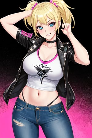 Bad and rebel girl having a good time in a party and posing so flirty, she is wearing a rebel and bad girl outfit with tight jeans,girl,alexabliss