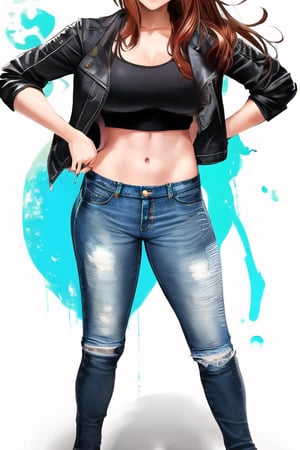 Anime hot girl with long hair wearing a denim jacket and jeans,kairisane