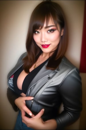 High school japanese teacher, beautiful detailed eyes, sexy supermodel detailed makeup, dark lips, kairi sane hairstyle, black eyeshadows, flirty look, denim jacket, foormal attire,kairisane