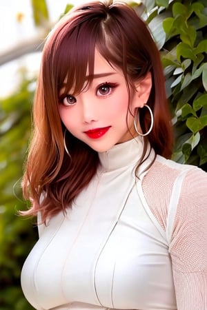 slim girl, beautiful detailed eyes, sexy outfit, kairi sane hairstyle, kairi sane face, red lips,sole_female, hoop earrings,kairisane