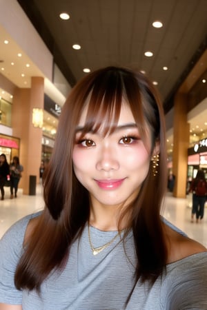 a beautiful flirty Japanese girl, 19 years old, perfect face, flirty face, round cute cheeks, perfect eyes, perfect nose, perfect lips, natural skin, long straight hair, kairi sane face, kairi sane hairstyle, hot outfit, hot jeans, feels enjoy at the shopping mall, shopping, full body,kairisane