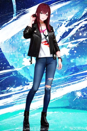 Anime girl with long hair wearing a denim jacket and jeans generative ai,kairisane