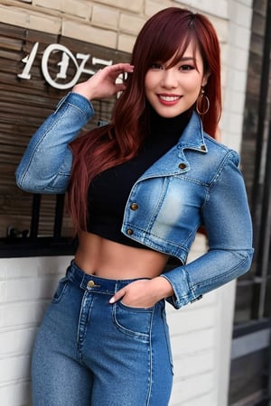 Kairi Sane, hot denim pants, cropped denim jacket into her waist