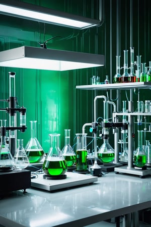 laboratory,silver background,Green light