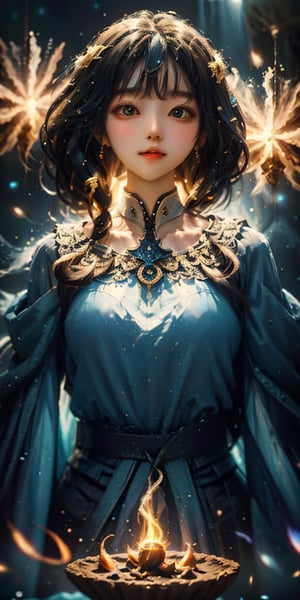 cute korean large-eyed girl, from below, 
silhouette of cosmic sorceress, suspended in air, nebula-filled backdrop,
masterpiece, best Quality, Tyndall effect, good composition, highly details, warm soft light, three-dimensional lighting, volume lighting, Film lighting, cinematic lighting

,
