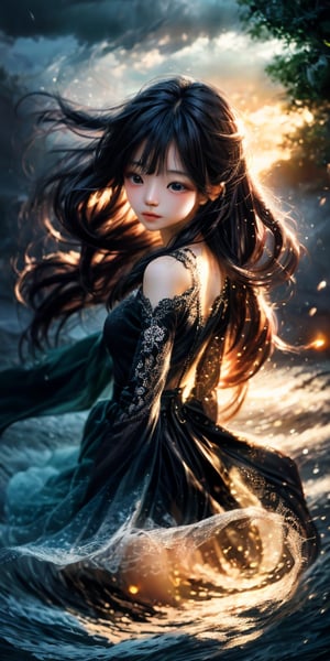 cute korean large-eyed girl,
 floating girl, dynamic angle, very strong wind, windy, typhoon, hurricane, storm, , floating hair, tropical island, , beautiful scenary, 
masterpiece, highly details, best Quality, Tyndall effect, good composition, free composition, spatial effects, lively and deep art, warm soft light, three-dimensional lighting, volume lighting, back lighting hair, Film light, dynamic lighting,

