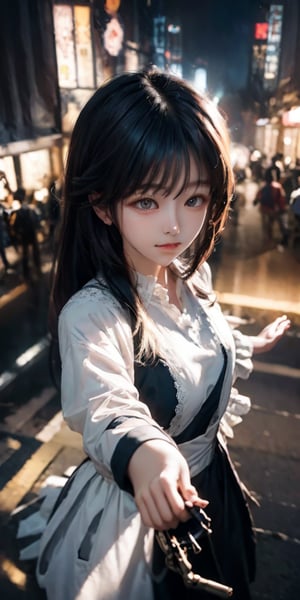 cute korean large-eyed girl, 
falling, midair, multi-colored hair, long straight hair, floating_hair, multi-colour eyes, tear, casual dress, outstretched_arms, reaching, cowboy shot, city, focus on face, Mauve cityscape, Overdetailed art, beautiful, hardcore, from_above,   
masterpiece, best Quality, Tyndall effect, good composition, highly details, warm soft light, three-dimensional lighting, volume lighting, Film lighting, cinematic lighting, 
,      