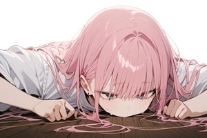 1girl, long hair, masterpiece, best quality, very aesthetic, absurdres, sagawa, masterpiece, high quality, zoom out, shy,hitori gotou, bocchi, pink hair, head to leg