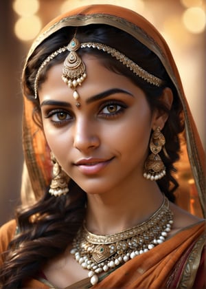 (best quality,4k,8k,highres,masterpiece:1.2),ultra-detailed,(realistic,photorealistic,photo-realistic:1.37),beautiful,indian woman,(expressive eyes:1.1),(radiant smile:1.1),close-up,portrait,(smooth skin:1.1),(long,shiny hair:1.1),vibrant colors,studio lighting,ethnic jewelry,traditional attire (sari),ornate henna design,delicate facial features,graceful pose,serene expression,subtle makeup,rich textures,deep gaze,gorgeous accessories,exquisite craftsmanship,soft shadows,subtle highlights,warm color palette,aesthetic composition,striking contrast,detailed patterns,impeccable clarity,natural beauty,luminous complexion,regal elegance,unforgettable charm,intense gaze,dreamy ambiance,radiant personality,colorful backdrop , bright face