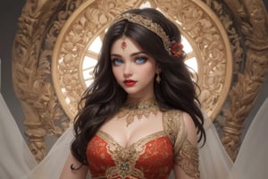 Super detailed, super realistic, beastly,beautiful cute 18 years  girl,
 wears old folk punjabi costume, long straight brown hair, indian  folk costume, beautiful crystal blue eyes, big boobs almond shape eyes, intricate textile decorated with colorful and intricate geometric patterns, arm ornamentation, decorative embroidery. 4k resulation 
Beautiful crystal grey eyes, almond eyes, intricate fabrics decorated with colorful and intricate geometric patterns, clothes in earth colors such as White red and green,,aw0k euphoric style, ,perfect likeness of TaisaSDXL,dal,Indian