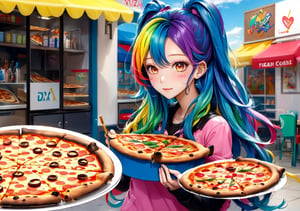 girl,cute girlmix,pizza,colorful hair