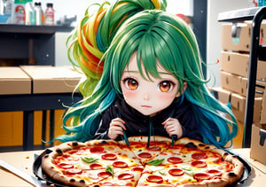 child,cute girlmix,,pizza,colorful hair