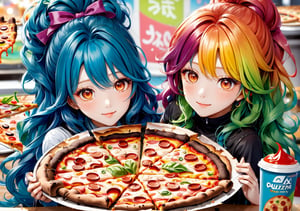 cute girlmix,enjoy pizza,colorful hair