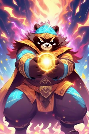 1Ninja tanuki,fighting,7 color Ninja outfit,7 color ancient alchemy God,holding cosmic ball,chanting,7 color shining ancient words everywhere,glowing mantra everywhere,luminous engraving everywhere,seal,strong style,sun king,sun halo,solo,special long white beard,long white eyebrows,gather lightning elixir in the palm of hand,king of glory,focused on  elixir,aim at pill,colorful skin,surrounded by flames,golden butterfly wings,emitting golden light,wearing golden bib short with no shoulder strap on left shoulder,no humans,flame,beam,fire alchemy furnace,thunder pill,crystal cave,crystal background,diamond,gem,tanuki,no human