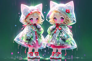 Blonde girl,holding umbrella,short hair,red eyes,long red eyelashes,red lips,wearing a red snow hat with a white fur ball on the top,a purple starfish on the hat,white fur on the edge of the hat,and a red coat,coat with gold buttons,green skirt,green bow on the neck,green sneakers,gold laces, no gloves,singing in front of microphone,sleeping furry white cat audience,white cat wearing a pink bow on head,surrounded by bubbles,shining point,concert,colorful stage lighting,no people,Tetris game background