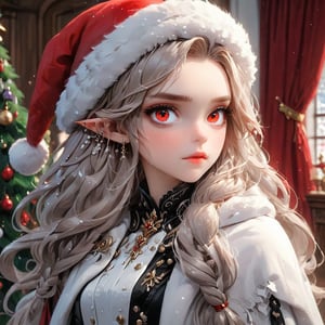 ultra Realistic, Extreme detailed, Nordic beautiful teen girl, ((flat chest:1.2)),full body,
girlish long hair, beautifully detailed eyes, detailed fine nose, detailed fingers, wearing extremely detailed luxury male Prince Albert coat,
Beautiful red eyes,soft expression,Depth and Dimension in the Pupils,So beautiful eyes that 
Has deep clear eyes,detailed eyelashes,mesmerizing iris colors,the skin color is closer to white,
Christmas Fantasy World,perfecteyes,Anime ,3D,ct-niji2