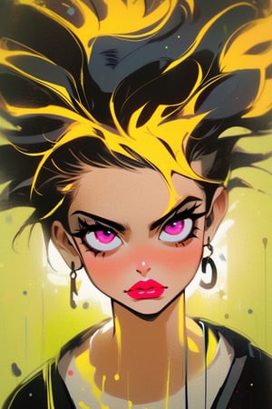 tomboy girl, punk attitude, toxic palette, messy hairstyle, merge vibrant of pop art style and gloominess of gothic style, intricate detail, dark comedy embience,TechStreetwear,Vitiligo,NIJI STYLE,K-Eyes