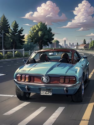 masterpiece, best quality, high Resolution, toriyama_akira style
1970 ford mustang convertible, 1970 mustang convertible, 
road, sky, city, morning, racing car painting, midjourney, car, cloudstick