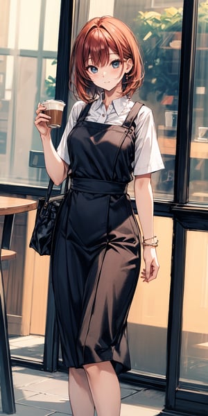 summer afternoon, chill, cafe, office_lady_uniform