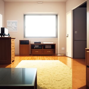 tilt shift room, anime style, CLEAN room, minimalist