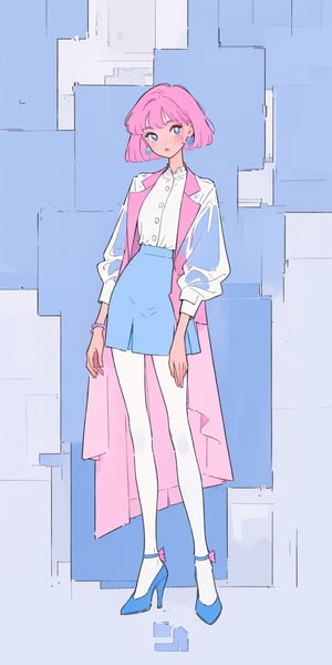 (((solo))), (((1 girl))), beautiful, masterpiece, best quality, extremely detailed face, perfect anatomy, perfect lighting, A mysterious woman
white blouse, hot pink fit suit jacket, pink a line short skirts, blue eyes, hime cut hairstyle, 5d see through black pantyhose, high heels
full body, 