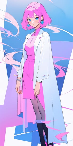 (((solo))), (((1 girl))), beautiful, masterpiece, best quality, extremely detailed face, perfect anatomy, perfect lighting, A mysterious woman
white blouse, hot pink fit suit jacket, pink fit long skirts, blue eyes, hime cut hairstyle, 5d see through black pantyhose, high heels