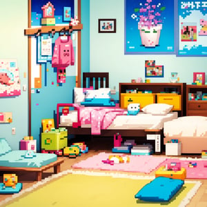 jk room, anime style, CLEAN room, posters, toys, from top