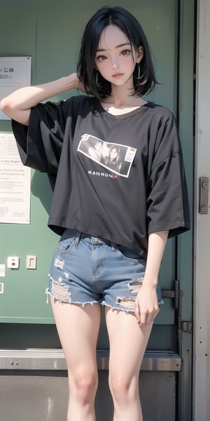 1 girl, young lady, gum shorts