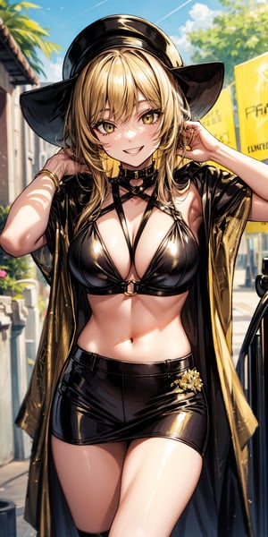 black, gold, summer afternoon, exciting smile, hunter