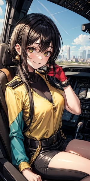 black, gold, summer afternoon, relaxed smile, black hawk cockpit