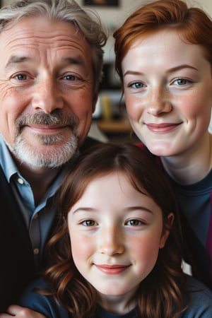 A 45-year-old ((man)) with short spiky copper-red hair and a gentle smile. he has a full beard, square jaw, an athletic build and is wearing a teeshirt.