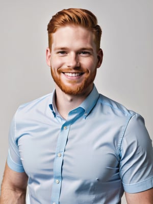 business portrait photograph of 1man, endomorph, smiling, redhead, dadbod,